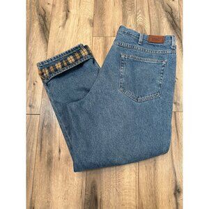 L.L. Bean Classic Fit Jeans 40x29 Mens Blue Denim With Plaid Lining 100% Cotton